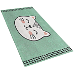 Area Rug Green Cat Print Cotton Fabric 60 X 90 Cm Small Decoration For Nursery Children Beliani