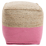 Pouf Ottoman Pink Jute Eps Beads Filling Square 44 X 44 Cm Boho Style Beliani