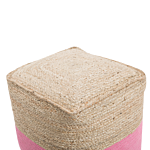 Pouf Ottoman Pink Jute Eps Beads Filling Square 44 X 44 Cm Boho Style Beliani