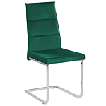 Set Of 2 Dining Chairs Green Velvet Upholstered Cantilever Silver Legs Armless Modern Design Beliani