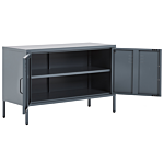 2 Door Sideboard Grey Steel Home Office Furniture Shelves Leg Caps Industrial Design Beliani