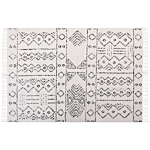 Wool Area Rug Off-white And Black Aztec Pattern 160 X 230 Cm Cm Low Pile Modern Vintage Beliani