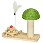 Pawhut Mushroom-shaped Cat Scratching Post, With Toy Balls, Feather For Indoor Cats, 35 X 21 X 26cm - Natural Tone