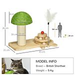 Pawhut Mushroom-shaped Cat Scratching Post, With Toy Balls, Feather For Indoor Cats, 35 X 21 X 26cm - Natural Tone
