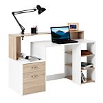 Homcom Computer Desk Pc Table Modern Home Office Writing Workstation Furniture Printer Shelf Rack W/ Storage Drawer & Shelves (oak And White)