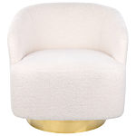 Armchair White Cream Boucle Fabric Soft Nubby Gold Base Swivel 360° Retro Glam Art Decor Style Beliani