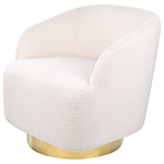 Armchair White Cream Boucle Fabric Soft Nubby Gold Base Swivel 360° Retro Glam Art Decor Style Beliani