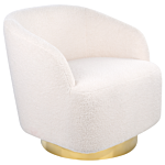 Armchair White Cream Boucle Fabric Soft Nubby Gold Base Swivel 360° Retro Glam Art Decor Style Beliani