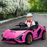 Homcom Compatible 12v Battery-powered Kids Electric Ride On Car Lamborghini Sian Toy With Parental Remote Control Lights Mp3 For 3-5 Years Old Pink