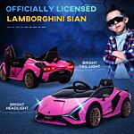 Homcom Compatible 12v Battery-powered Kids Electric Ride On Car Lamborghini Sian Toy With Parental Remote Control Lights Mp3 For 3-5 Years Old Pink