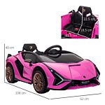 Homcom Compatible 12v Battery-powered Kids Electric Ride On Car Lamborghini Sian Toy With Parental Remote Control Lights Mp3 For 3-5 Years Old Pink