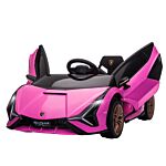 Homcom Compatible 12v Battery-powered Kids Electric Ride On Car Lamborghini Sian Toy With Parental Remote Control Lights Mp3 For 3-5 Years Old Pink