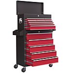 Homcom Rolling Tool Cabinet On Wheels With 14 Drawers, Pegboard And Side Rack, Lockable Top Tool Chest And Roller Cabinet Combo For Workshop And Home, Red