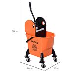 Homcom 26l Mop Bucket With Wringer, Mop Bucket On Wheels With Carry Handle, Mop Holder, Plastic Body For Household, Orange