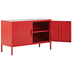 2 Door Sideboard Red Steel Home Office Furniture Shelves Leg Caps Industrial Design Beliani