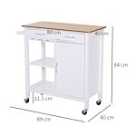 Homcom Kitchen Storage Trolley Cart Cupboard Rolling Wheels Shelves Cabinet Island W/ Drawers Towel Rail Wine Glass Rack Pine Wood Worktop White