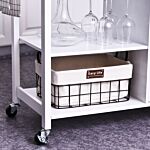 Homcom Kitchen Storage Trolley Cart Cupboard Rolling Wheels Shelves Cabinet Island W/ Drawers Towel Rail Wine Glass Rack Pine Wood Worktop White