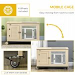 Pawhut Rabbit Hutch With Wheels, Guinea Pig Cage With Openable Roof, Bunny Run With Slide-out Tray, Small Animal House For Indoor, 94 X 53 X 56cm, Oak