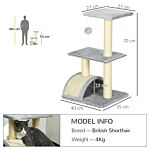 Pawhut 72cm Cat Tree Tower For Indoor Cats, Multi-level Climbing Activity Centre With Sisal Scratching Post, Pad, Hanging Ball, Toy, Light Grey