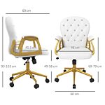 Vinsetto Height Adjustable Home Office Chair, Button Tufted Computer Chair With Padded Armrests And Tilt Function, Cream White