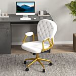 Vinsetto Height Adjustable Home Office Chair, Button Tufted Computer Chair With Padded Armrests And Tilt Function, Cream White