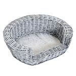 Pawhut Pet Basket Sofa Bed, 57lx46wx17.5h Cm, Willow Rattan-grey