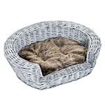 Pawhut Pet Basket Sofa Bed, 57lx46wx17.5h Cm, Willow Rattan-grey