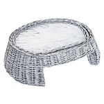 Pawhut Pet Basket Sofa Bed, 57lx46wx17.5h Cm, Willow Rattan-grey