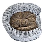 Pawhut Pet Basket Sofa Bed, 57lx46wx17.5h Cm, Willow Rattan-grey