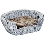 Pawhut Pet Basket Sofa Bed, 57lx46wx17.5h Cm, Willow Rattan-grey