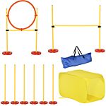 Pawhut 4pcs Portable Pet Agility Training Obstacle Set For Dogs W/ Adjustable Weave Pole, Jumping Ring, Adjustable High Jump, Tunnel