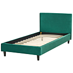 Eu Single Size Panel Bed 3ft Emerald Green Velvet Slatted Frame Contemporary Beliani