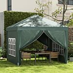 Outsunny 3 X 3m Pop Up Gazebo, Wedding Party Canopy Tent Marquee With Carry Bag And Windows, Green