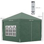 Outsunny 3 X 3m Pop Up Gazebo, Wedding Party Canopy Tent Marquee With Carry Bag And Windows, Green