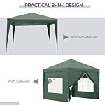 Outsunny 3 X 3m Pop Up Gazebo, Wedding Party Canopy Tent Marquee With Carry Bag And Windows, Green