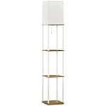 Homcom Modern Floor Lamp With Shelves, 3 Layer Shelf Tall Standing Lamp With Fabric Lampshade, Pull Chain Switch (bulb Not Included)