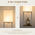 Homcom Modern Floor Lamp With Shelves, 3 Layer Shelf Tall Standing Lamp With Fabric Lampshade, Pull Chain Switch (bulb Not Included)
