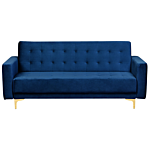 Living Room Set Navy Blue Velvet Tufted Fabric 3 Seater Sofa Bed 2 Reclining Armchairs Modern 3-piece Suite Beliani