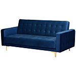 Living Room Set Navy Blue Velvet Tufted Fabric 3 Seater Sofa Bed 2 Reclining Armchairs Modern 3-piece Suite Beliani