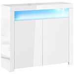 Homcom High Gloss Led Cabinet Cupboard Sideboard Buffet Console With Rgb Lighting For Entryway, Dining Area, Living Room, White