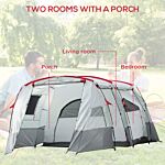 Outsunny 6-8 Person Tunnel Tent, Camping Tent With Bedroom, Living Room, Sewn-in Floor, 3 Doors And Carry Bag, 2000mm Water Column For Fishing, Grey