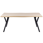 Rectangular Dining Table Light Wood Mdf Tabletop Metal Steel Base Legs 180 X 90 Cm 6 Seater Kitchen Furniture Beliani