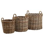 Set Of 3 Kubu Rattan Round Storage Baskets