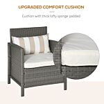 Outsunny Rattan Garden Furniture 3 Pieces Patio Bistro Set Wicker Weave Conservatory Sofa Chair & Table Set With Cushion Pillow - Light Grey