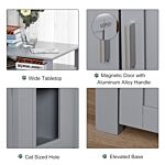 Pawhut Wooden Cat Litter Box Enclosure Furniture With Adjustable Interior Wall & Large Tabletop For Nightstand, Grey