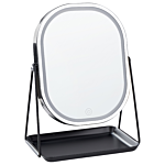 Lighted Makeup Mirror Silver Metal 20 X 22 Cm Dressing Table Led Mirror Decorative Beliani