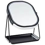Lighted Makeup Mirror Silver Metal 20 X 22 Cm Dressing Table Led Mirror Decorative Beliani