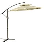Outsunny 2.7m Garden Banana Parasol Cantilever Umbrella With Crank Handle, Double Tier Canopy And Cross Base For Outdoor, Hanging Sun Shade, Beige