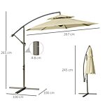 Outsunny 2.7m Garden Banana Parasol Cantilever Umbrella With Crank Handle, Double Tier Canopy And Cross Base For Outdoor, Hanging Sun Shade, Beige