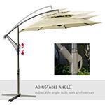 Outsunny 2.7m Garden Banana Parasol Cantilever Umbrella With Crank Handle, Double Tier Canopy And Cross Base For Outdoor, Hanging Sun Shade, Beige